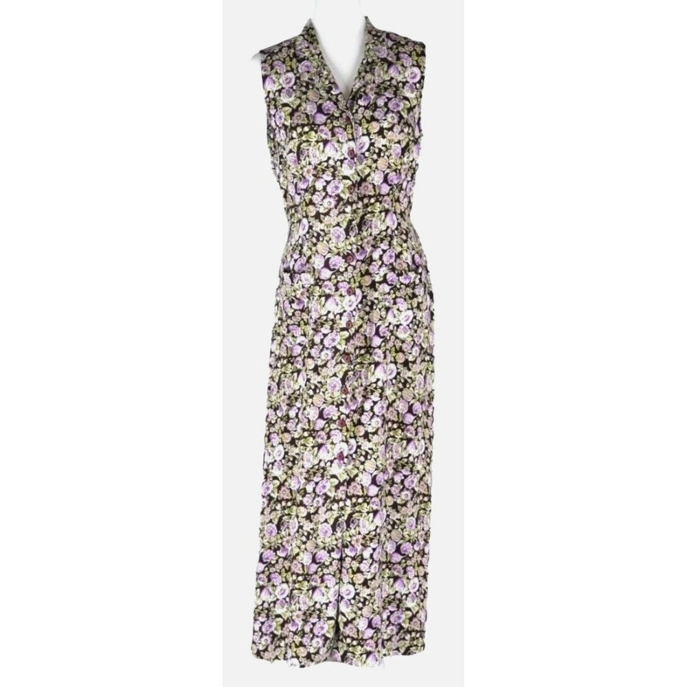 Vintage Rampage R Wear Dress Floral Print Rayon Button-Up Sleeveless Pockets